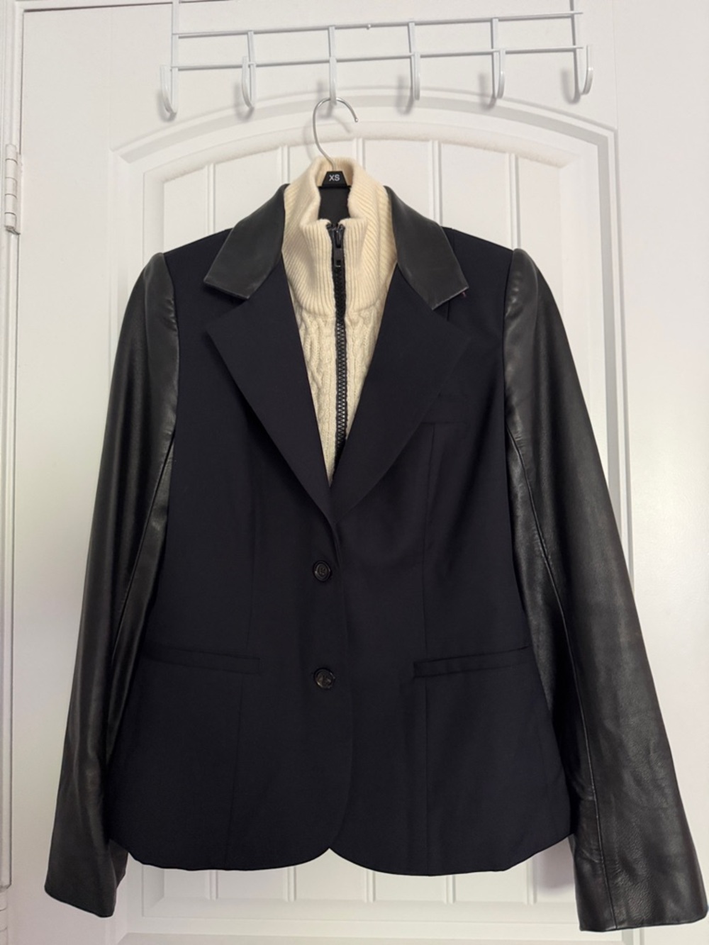 Pink Tartan Black Blazer with Cream Knit Zip Insert